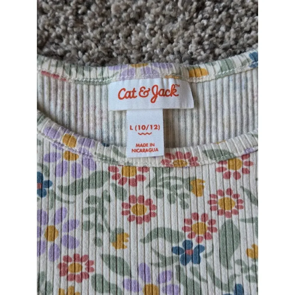 Girls Gap shimmer blue Sweater & Cat & Jack Floral Ribbed Tee Bundle-Sz 10-12